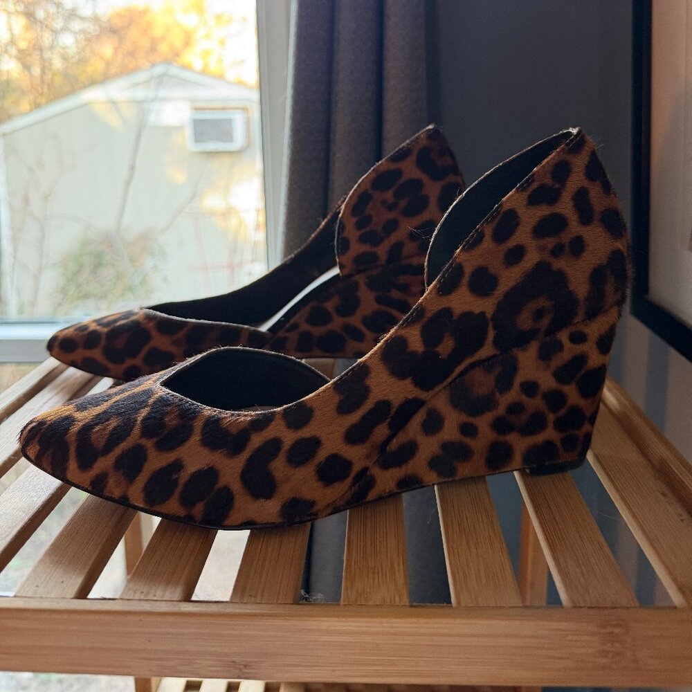 1.Slate Leopard Print Low Wedge Pumps | Size 7.5